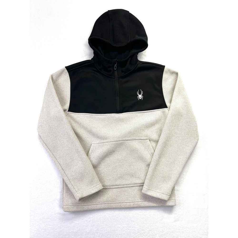 Spyder Mens Quarter Zip Hoodie Waffle Knit Colorblock Cream Black SPFFD093-275 S